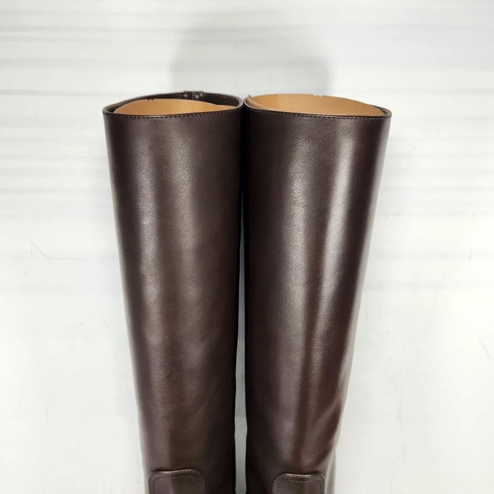 Gianvito Rossi Ascott Boots Women Size 8 Brown Moka Leather Knee High Riding